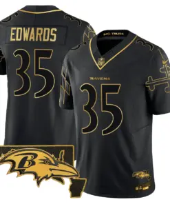 Derrick Henry Baltimore Ravens Nike Maryland Flag Map Patch Gold Vapor Limited Stitched Jersey - Black - Image 16