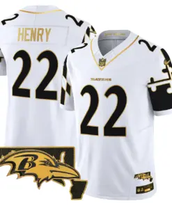 Derrick Henry Baltimore Ravens Nike Maryland Flag Map Patch Gold Vapor Limited Stitched Jersey - Black - Image 17