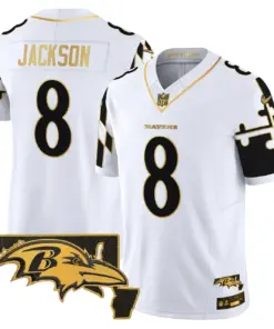 Derrick Henry Baltimore Ravens Nike Maryland Flag Map Patch Gold Vapor Limited Stitched Jersey - Black - Image 18