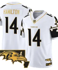 Derrick Henry Baltimore Ravens Nike Maryland Flag Map Patch Gold Vapor Limited Stitched Jersey - Black - Image 20