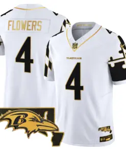 Derrick Henry Baltimore Ravens Nike Maryland Flag Map Patch Gold Vapor Limited Stitched Jersey - Black - Image 23