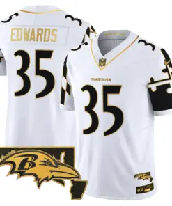 Derrick Henry Baltimore Ravens Nike Maryland Flag Map Patch Gold Vapor Limited Stitched Jersey - Black - Image 24