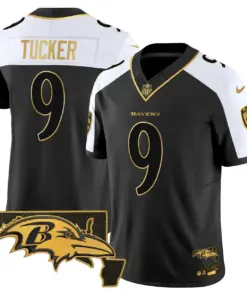 Derrick Henry Baltimore Ravens Nike Maryland Flag Map Patch Gold Vapor Limited Stitched Jersey - Black - Image 27