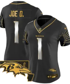 Baltimore Ravens Nike Women's Maryland Patch Gold Vapor Limited Stitched Jersey - Black - Image 9