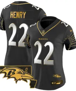 Baltimore Ravens Nike Women's Maryland Patch Gold Vapor Limited Stitched Jersey - Black
