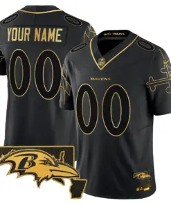 Alternative view of Baltimore Ravens Nike Maryland Flag Map Patch Gold Vapor Custom Limited Stitched Jersey - Black