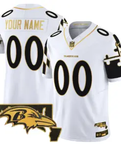 Baltimore Ravens Nike Maryland Flag Map Patch Gold Vapor Custom Limited Stitched Jersey - Black - Image 3