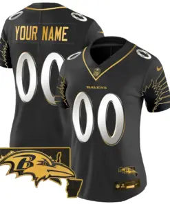 Baltimore Ravens Nike Maryland Patch Gold Vapor Custom Limited Stitched Jersey - Black - Image 5