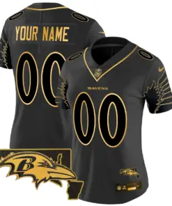 Baltimore Ravens Nike Maryland Patch Gold Vapor Custom Limited Stitched Jersey - Black - Image 6