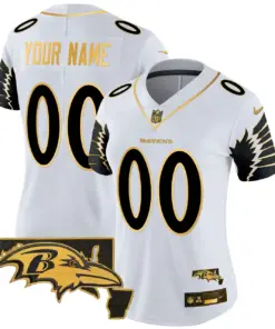 Baltimore Ravens Nike Maryland Patch Gold Vapor Custom Limited Stitched Jersey - Black - Image 7