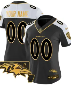 Baltimore Ravens Nike Maryland Patch Gold Vapor Custom Limited Stitched Jersey - Black - Image 8