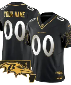 Baltimore Ravens Nike Maryland Patch Gold Vapor Custom Limited Stitched Jersey - Black