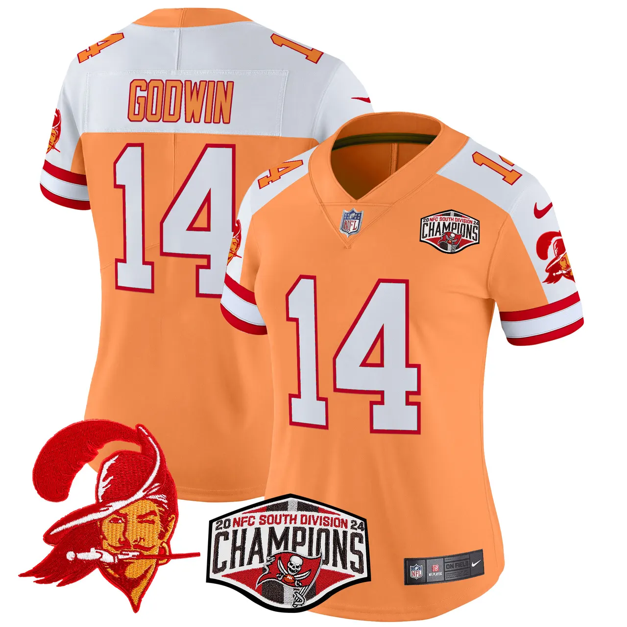 Baker Mayfield Tampa Bay Buccaneers Nike Women's 2024 NFC South Division Champions Patch Vapor Limited Stitched Jersey - Orange - Image 5