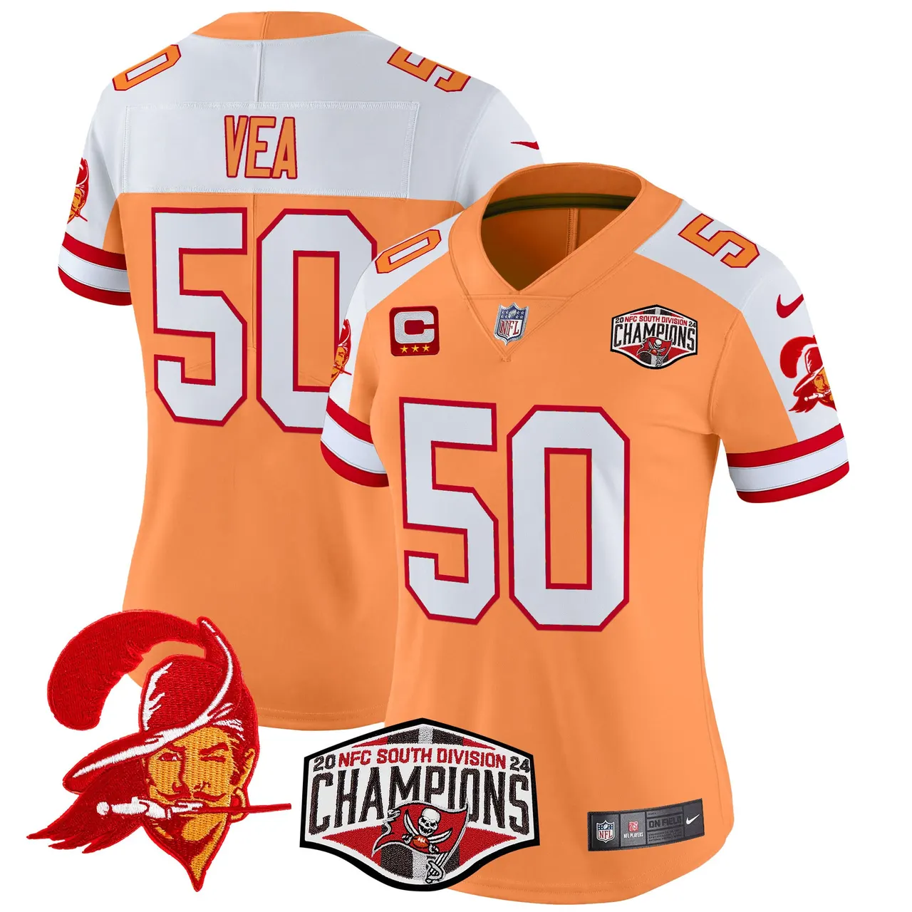 Baker Mayfield Tampa Bay Buccaneers Nike Women's 2024 NFC South Division Champions Patch Vapor Limited Stitched Jersey - Orange - Image 6