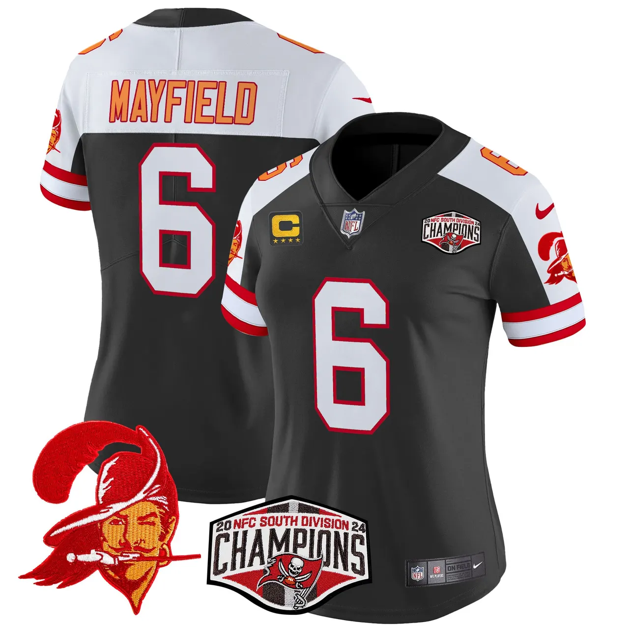 Baker Mayfield Tampa Bay Buccaneers Nike Women's 2024 NFC South Division Champions Patch Vapor Limited Stitched Jersey - Orange - Image 8
