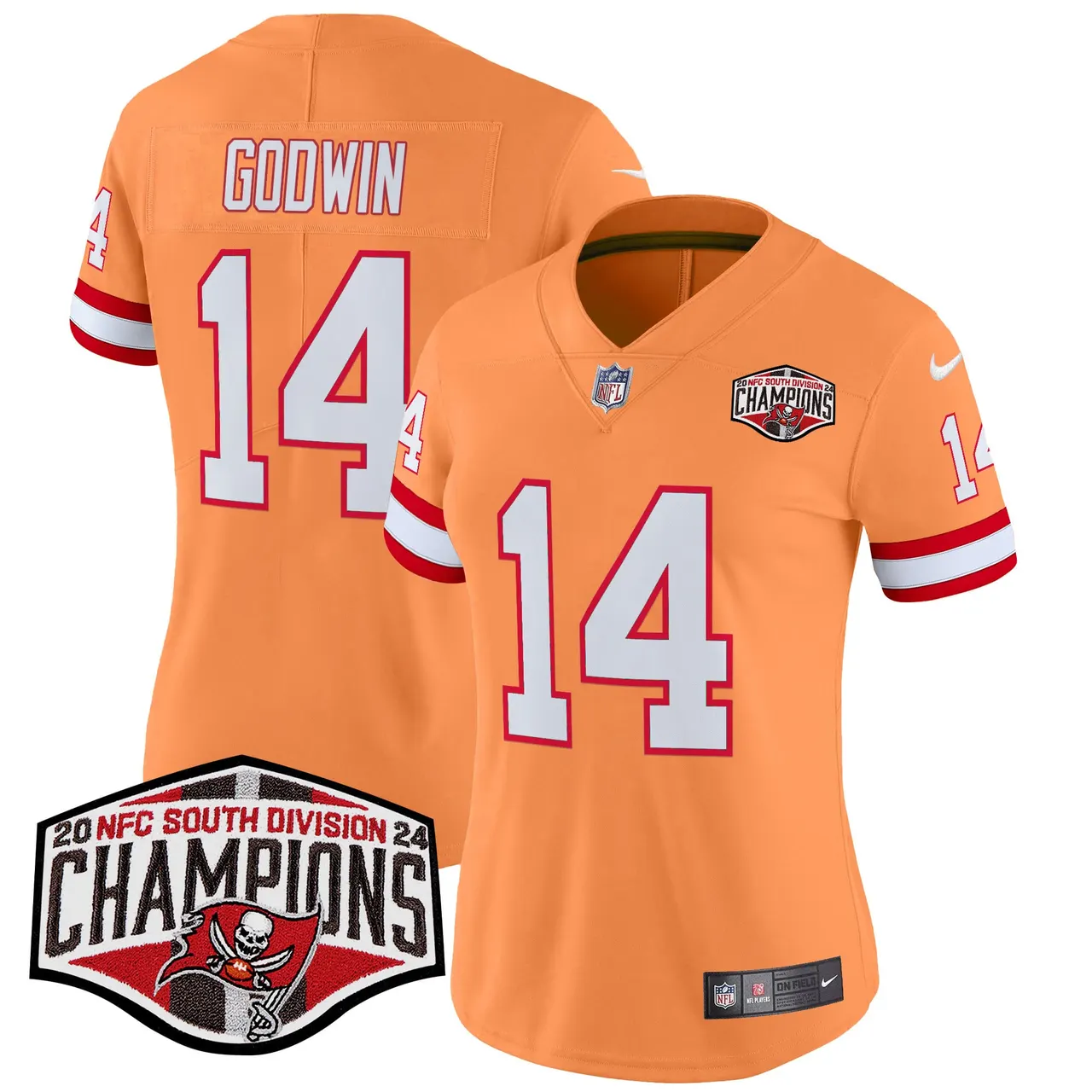 Baker Mayfield Tampa Bay Buccaneers Nike Women's 2024 NFC South Division Champions Patch Vapor Limited Stitched Jersey - Orange - Image 19