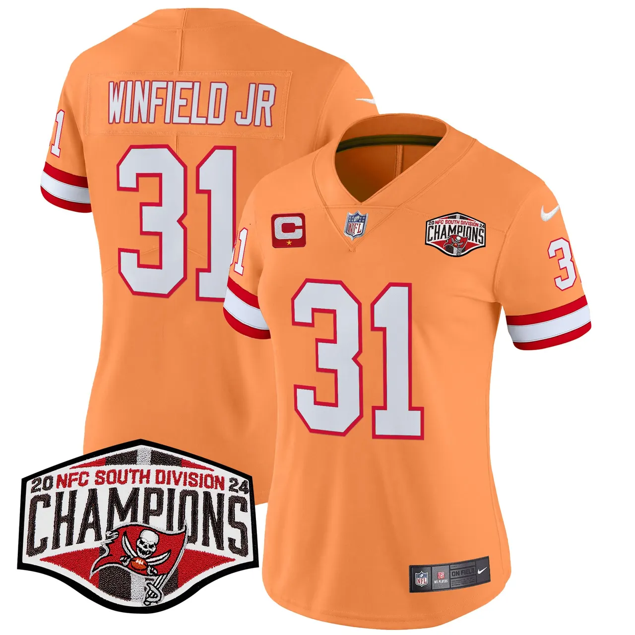 Baker Mayfield Tampa Bay Buccaneers Nike Women's 2024 NFC South Division Champions Patch Vapor Limited Stitched Jersey - Orange - Image 21