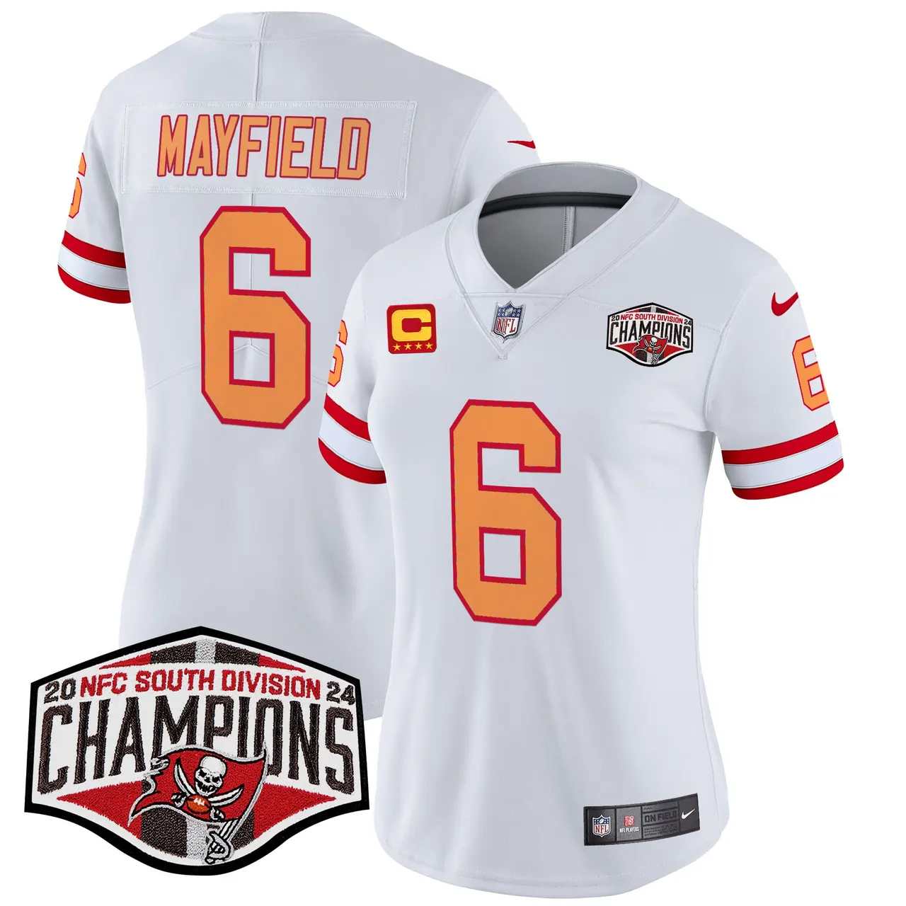 Baker Mayfield Tampa Bay Buccaneers Nike Women's 2024 NFC South Division Champions Patch Vapor Limited Stitched Jersey - Orange - Image 22