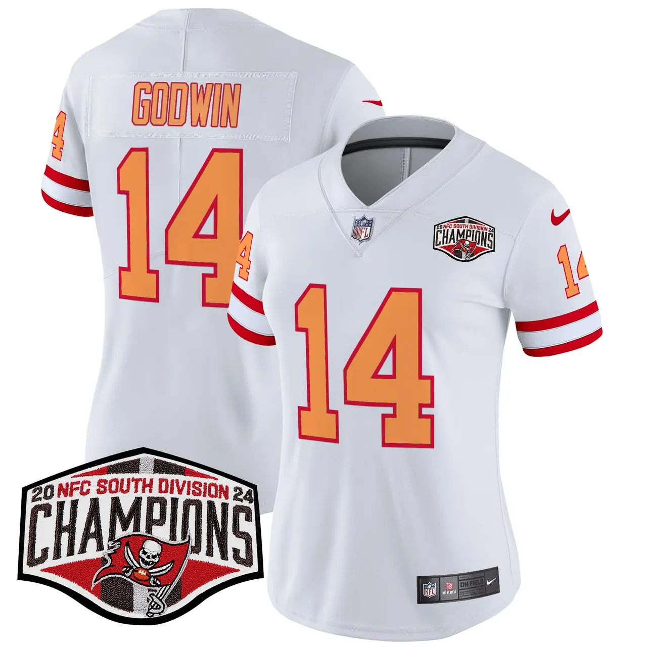 Baker Mayfield Tampa Bay Buccaneers Nike Women's 2024 NFC South Division Champions Patch Vapor Limited Stitched Jersey - Orange - Image 26
