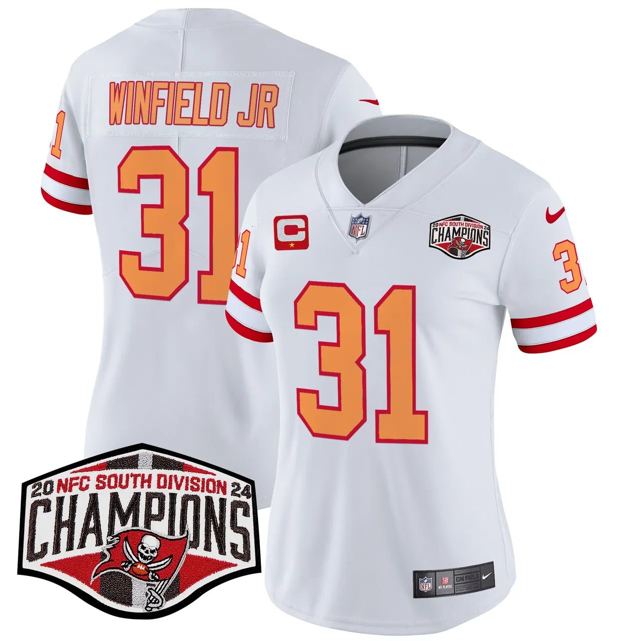 Baker Mayfield Tampa Bay Buccaneers Nike Women's 2024 NFC South Division Champions Patch Vapor Limited Stitched Jersey - Orange - Image 28
