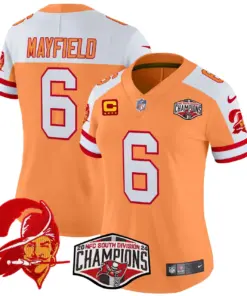 Baker Mayfield Tampa Bay Buccaneers Nike Women's 2024 NFC South Division Champions Patch Vapor Limited Stitched Jersey - Orange
