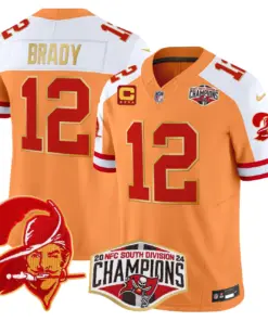 Baker Mayfield Tampa Bay Buccaneers Nike Gold Trim 2024 NFC South Division Champions Patch Vapor Limited Stitched Jersey - Orange - Image 3