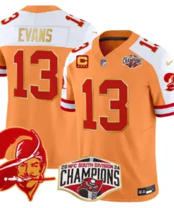 Baker Mayfield Tampa Bay Buccaneers Nike Gold Trim 2024 NFC South Division Champions Patch Vapor Limited Stitched Jersey - Orange - Image 4
