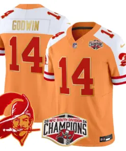 Baker Mayfield Tampa Bay Buccaneers Nike Gold Trim 2024 NFC South Division Champions Patch Vapor Limited Stitched Jersey - Orange - Image 5