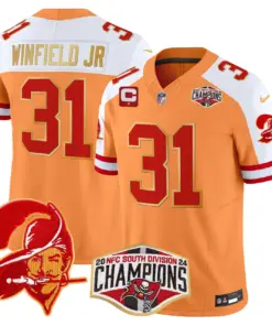 Baker Mayfield Tampa Bay Buccaneers Nike Gold Trim 2024 NFC South Division Champions Patch Vapor Limited Stitched Jersey - Orange - Image 7