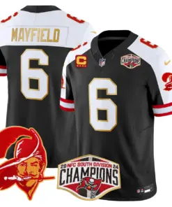 Baker Mayfield Tampa Bay Buccaneers Nike Gold Trim 2024 NFC South Division Champions Patch Vapor Limited Stitched Jersey - Orange - Image 8