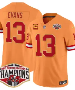 Baker Mayfield Tampa Bay Buccaneers Nike Gold Trim 2024 NFC South Division Champions Patch Vapor Limited Stitched Jersey - Orange - Image 18