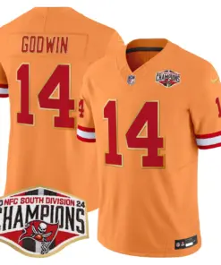 Baker Mayfield Tampa Bay Buccaneers Nike Gold Trim 2024 NFC South Division Champions Patch Vapor Limited Stitched Jersey - Orange - Image 19