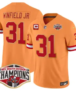 Baker Mayfield Tampa Bay Buccaneers Nike Gold Trim 2024 NFC South Division Champions Patch Vapor Limited Stitched Jersey - Orange - Image 21