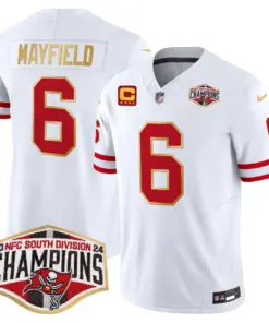 Baker Mayfield Tampa Bay Buccaneers Nike Gold Trim 2024 NFC South Division Champions Patch Vapor Limited Stitched Jersey - Orange - Image 22