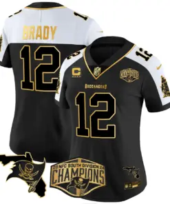 Baker Mayfield Tampa Bay Buccaneers Nike Women's 2024 NFC South Division Champions Patch Gold Vapor Limited Stitched Jersey - Black - Image 3