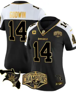 Baker Mayfield Tampa Bay Buccaneers Nike Women's 2024 NFC South Division Champions Patch Gold Vapor Limited Stitched Jersey - Black - Image 5