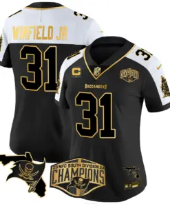 Baker Mayfield Tampa Bay Buccaneers Nike Women's 2024 NFC South Division Champions Patch Gold Vapor Limited Stitched Jersey - Black - Image 7