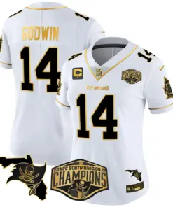 Baker Mayfield Tampa Bay Buccaneers Nike Women's 2024 NFC South Division Champions Patch Gold Vapor Limited Stitched Jersey - Black - Image 13