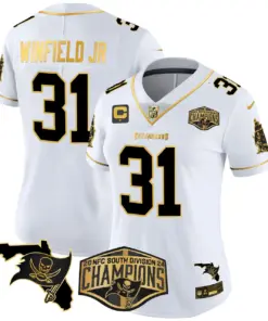 Baker Mayfield Tampa Bay Buccaneers Nike Women's 2024 NFC South Division Champions Patch Gold Vapor Limited Stitched Jersey - Black - Image 15