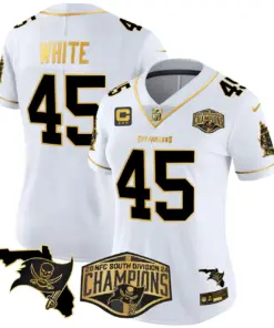 Baker Mayfield Tampa Bay Buccaneers Nike Women's 2024 NFC South Division Champions Patch Gold Vapor Limited Stitched Jersey - Black - Image 16