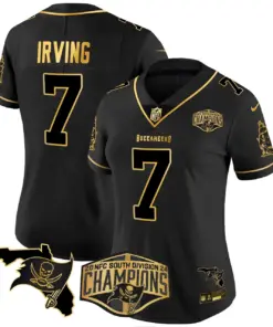 Baker Mayfield Tampa Bay Buccaneers Nike Women's 2024 NFC South Division Champions Patch Gold Vapor Limited Stitched Jersey - Black - Image 18