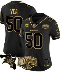 Baker Mayfield Tampa Bay Buccaneers Nike Women's 2024 NFC South Division Champions Patch Gold Vapor Limited Stitched Jersey - Black - Image 22