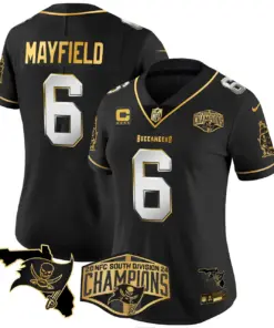Baker Mayfield Tampa Bay Buccaneers Nike Women's 2024 NFC South Division Champions Patch Gold Vapor Limited Stitched Jersey - Black - Image 25