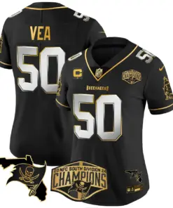 Baker Mayfield Tampa Bay Buccaneers Nike Women's 2024 NFC South Division Champions Patch Gold Vapor Limited Stitched Jersey - Black - Image 30