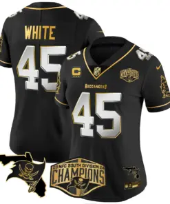 Baker Mayfield Tampa Bay Buccaneers Nike Women's 2024 NFC South Division Champions Patch Gold Vapor Limited Stitched Jersey - Black - Image 32