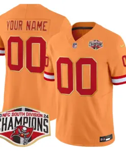 Tampa Bay Buccaneers Nike Gold Trim 2024 NFC South Division Champions Patch Vapor Custom Limited Stitched Jersey - Orange - Image 3