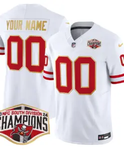 Tampa Bay Buccaneers Nike Gold Trim 2024 NFC South Division Champions Patch Vapor Custom Limited Stitched Jersey - Orange - Image 4