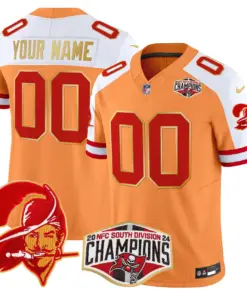 Tampa Bay Buccaneers Nike Gold Trim 2024 NFC South Division Champions Patch Vapor Custom Limited Stitched Jersey - Orange
