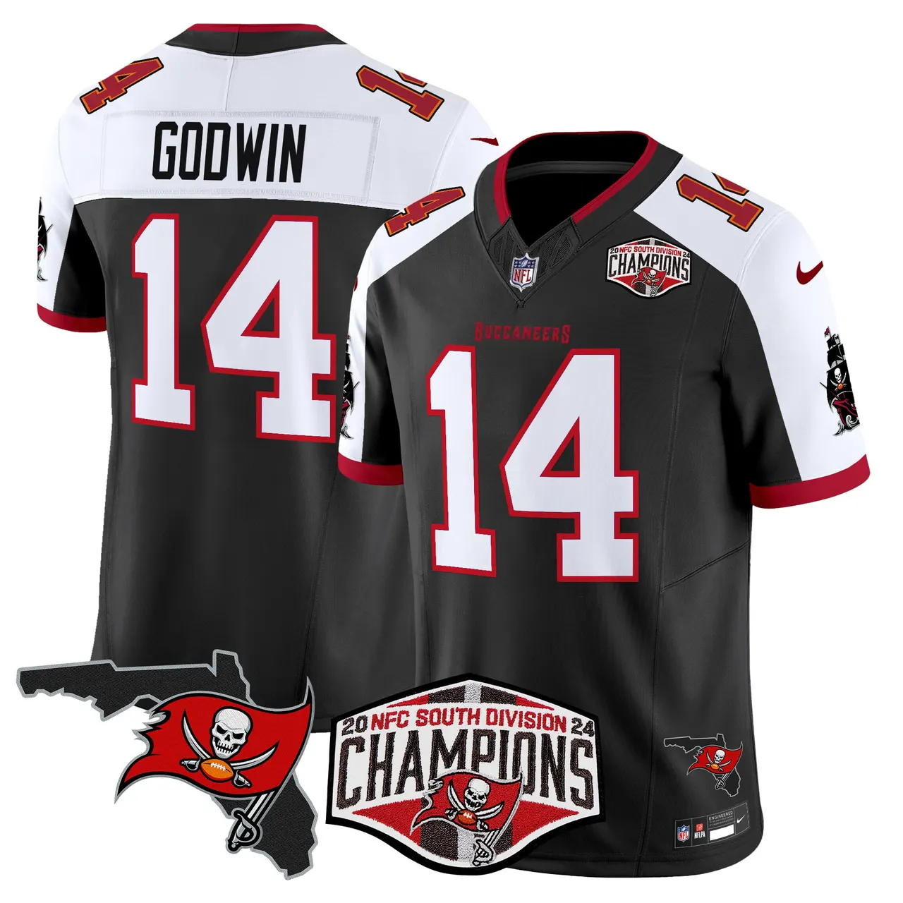 Baker Mayfield Tampa Bay Buccaneers Nike 2024 NFC South Division Champions Patch Vapor Limited Stitched Jersey - Anthracite - Image 4