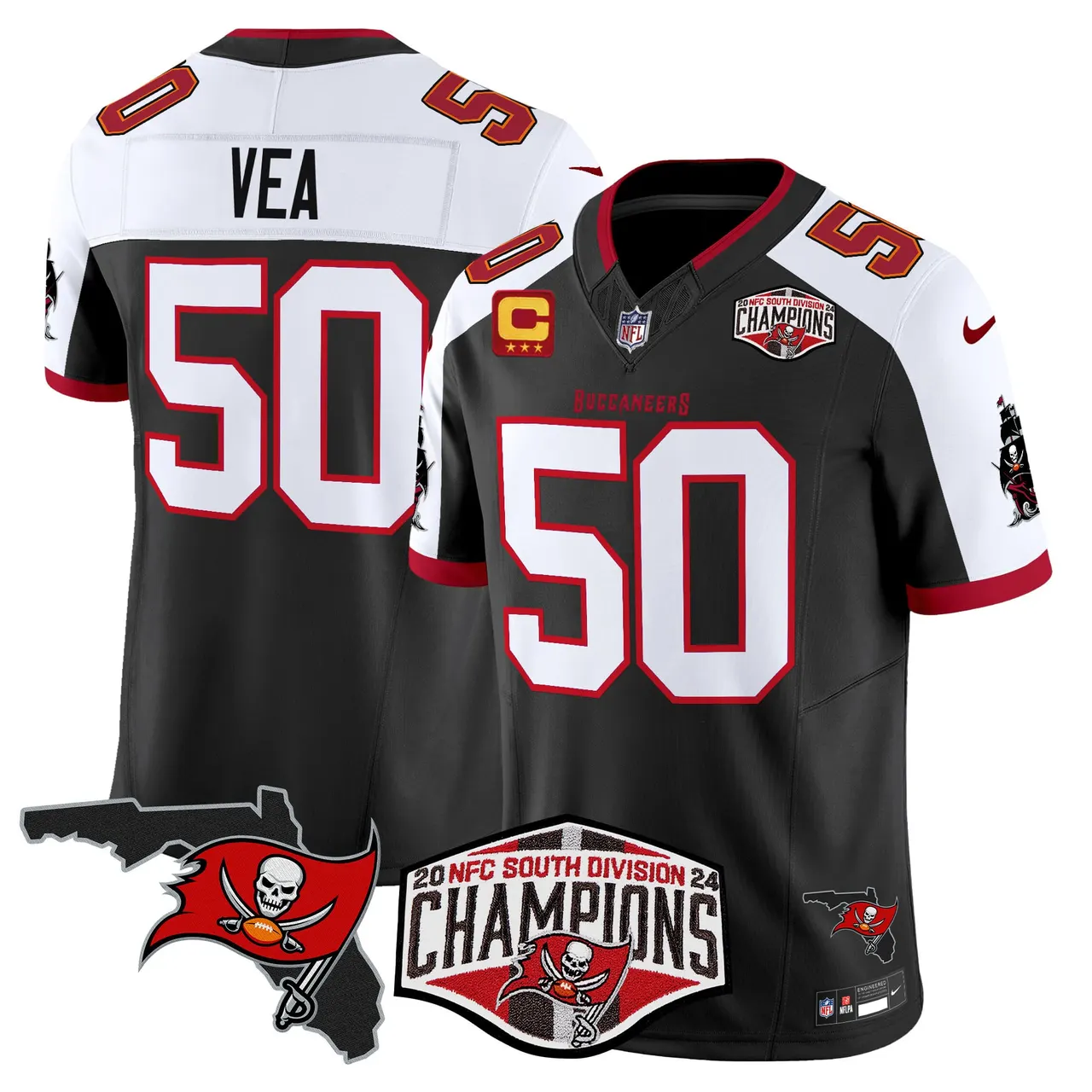 Baker Mayfield Tampa Bay Buccaneers Nike 2024 NFC South Division Champions Patch Vapor Limited Stitched Jersey - Anthracite - Image 5